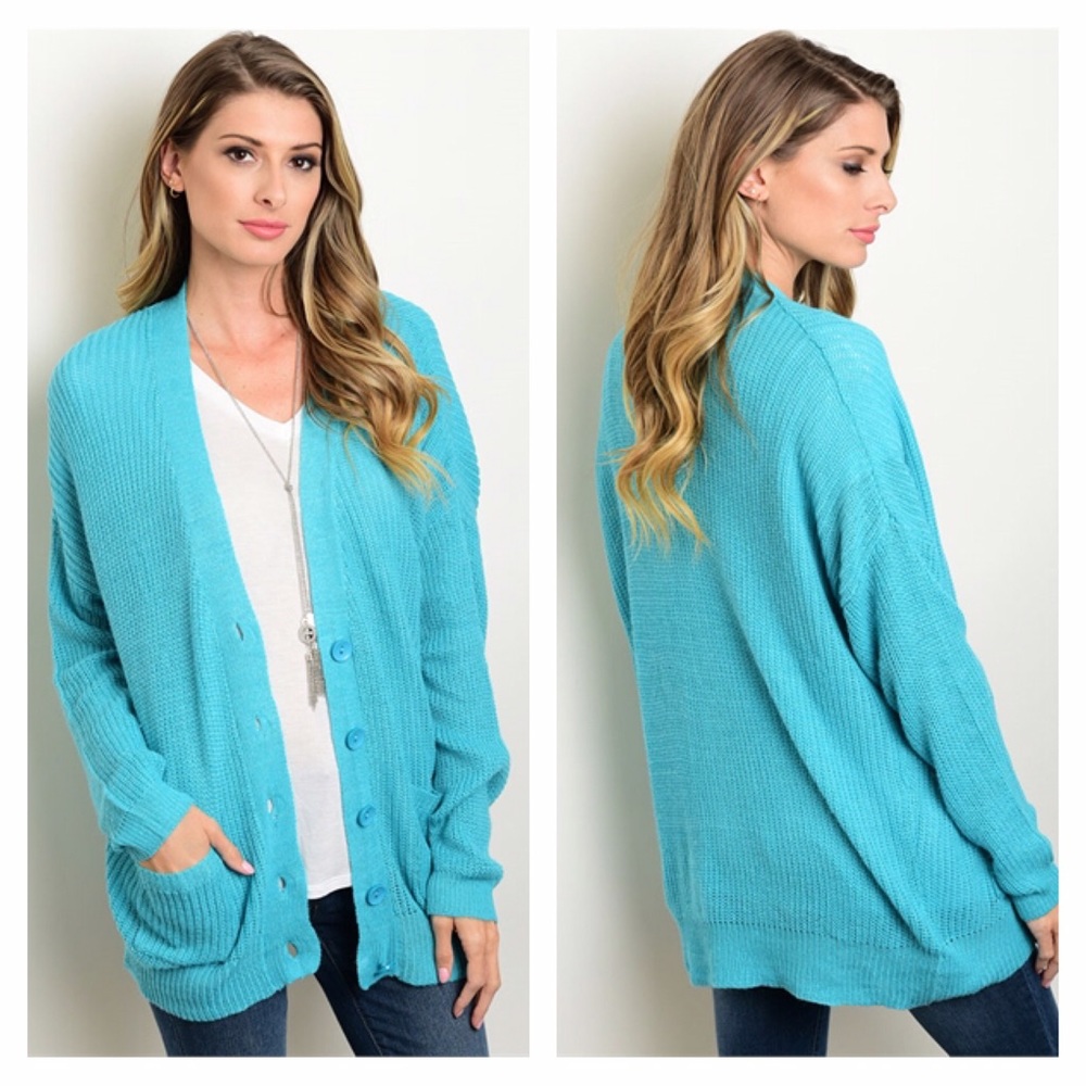 Brand New Women's Small Turquoise Knit Cardigan